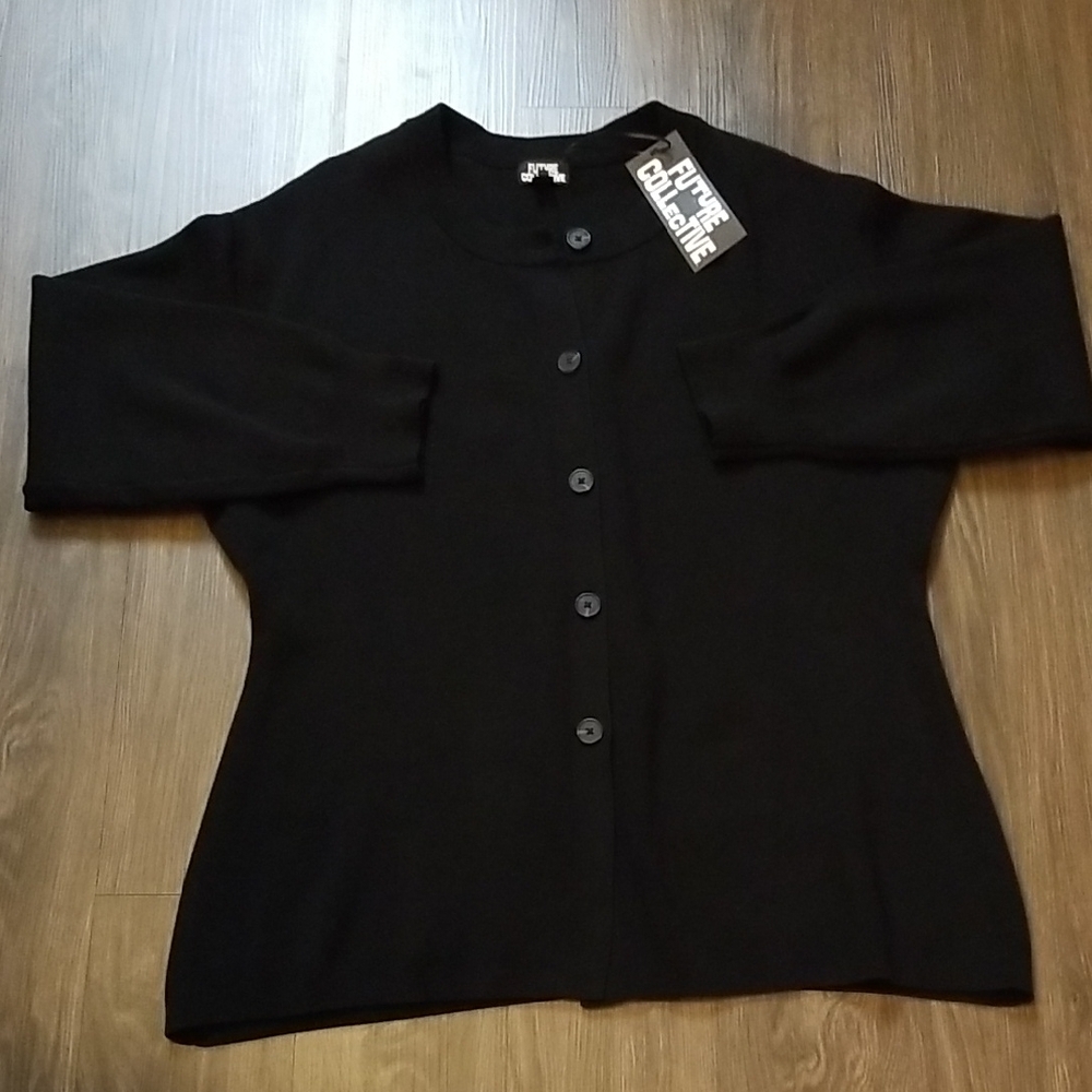 WOMEN'S FUTURE COLLECTIVE LONG SLEEVE NIPPED WAIST CARDIGAN, BLACK 2X